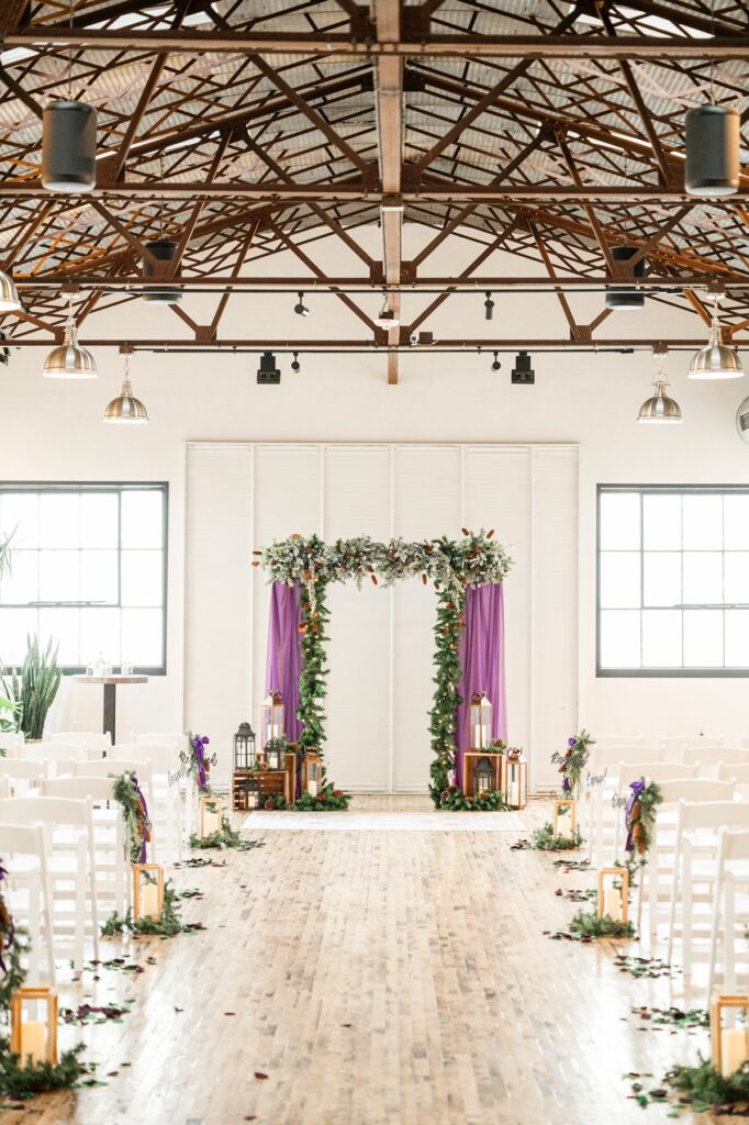 ceremony set up with aisle and arbor by event coordinator madison wi