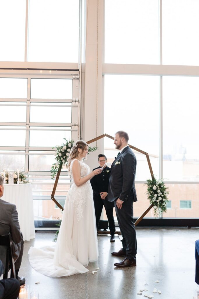 ceremony at the PIlot project, a wedding venues milwaukee wi