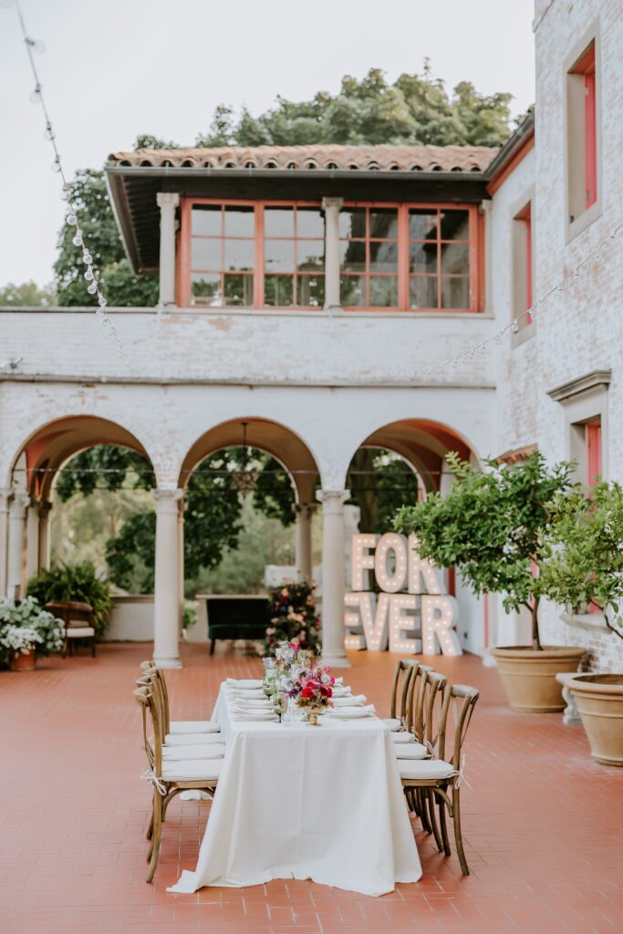 close-up photo of the reception table at a lake geneva small wedding